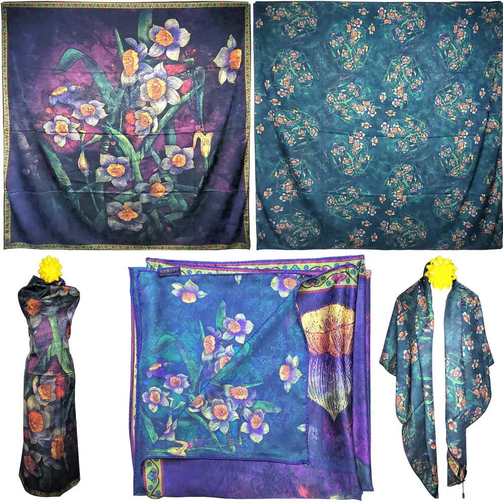 NWT Double Sided Silk Scarf 53"x53" Large Square Shawl Wrap XiangYunShal 22441